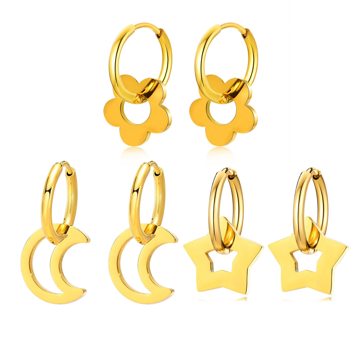 Flower Huggie Hoop Earrings – Hypoallergenic Gold Stainless Steel Huggie Hoop Earrings SPOT
