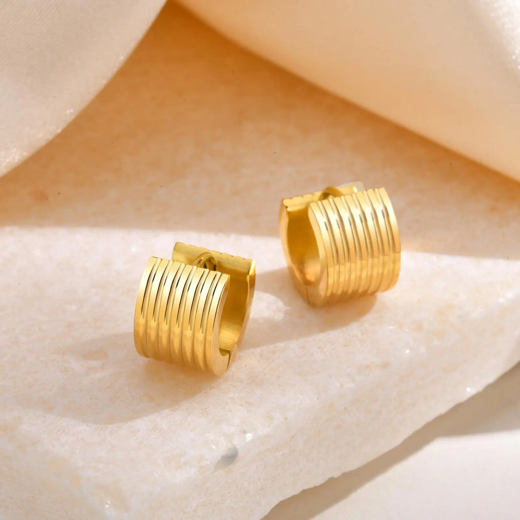 Ribbed Gold Hoop Earrings – Stainless Steel Huggie Hoops Hoop Earrings SPOT Default Title