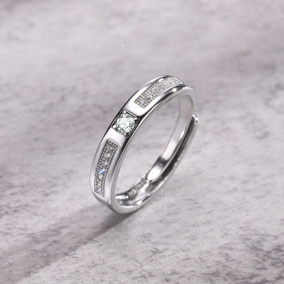 Adjustable CZ Silver-Tone Ring – Couples Wedding Band Gift Fashion Ring SPOT