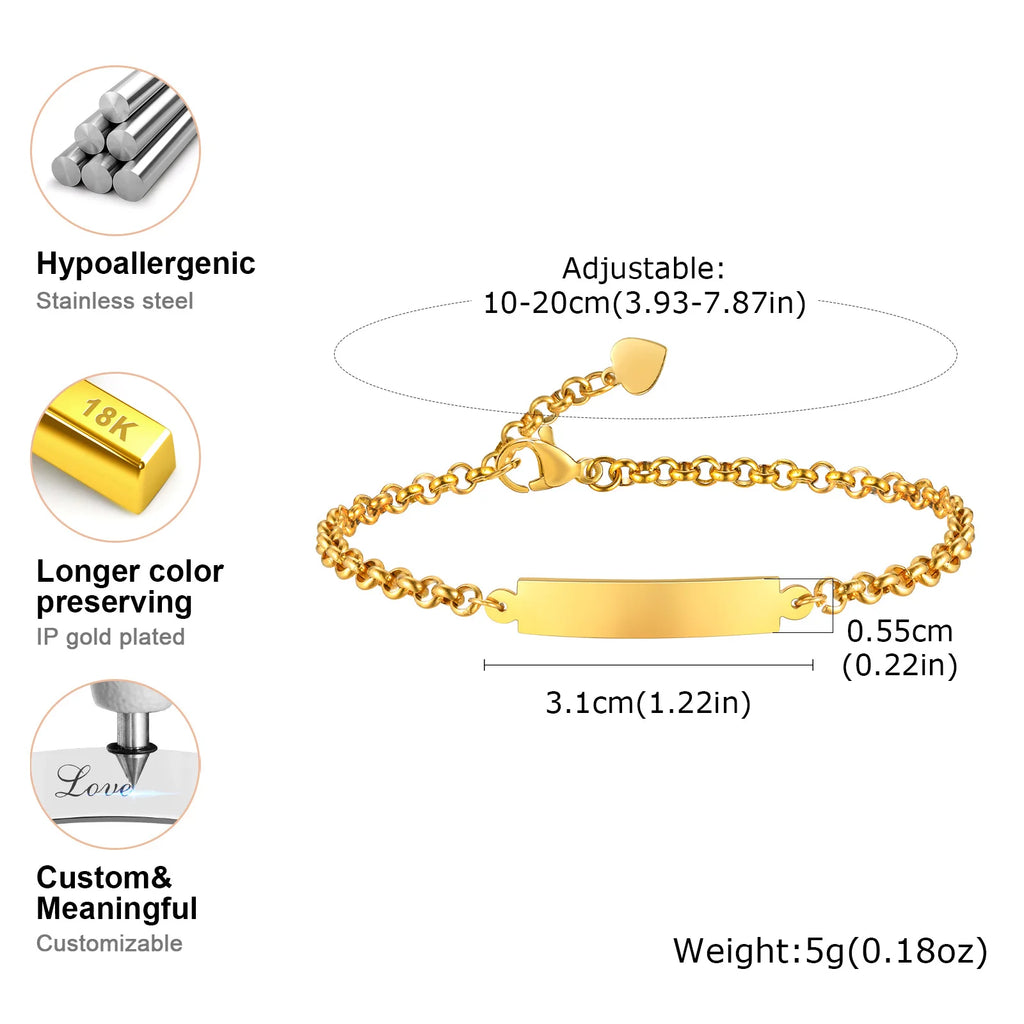 Personalized ID Bar Bracelet – 316L Stainless Steel, Engraved ID Bar Bracelet SPOT