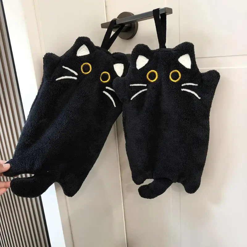 Cartoon Cat Coral Fleece Hand Towel – Soft & Absorbent Decorative Hand Towel SPOT