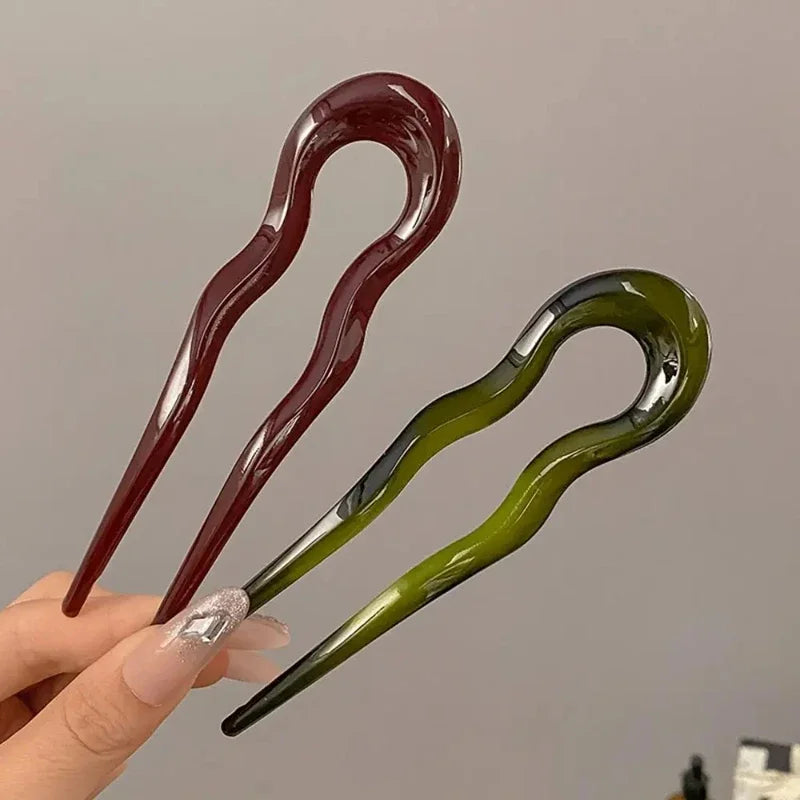 Women's U-Shaped Geometric Hair Fork – Tortoiseshell Acrylic Hair Fork Hairpin SPOT