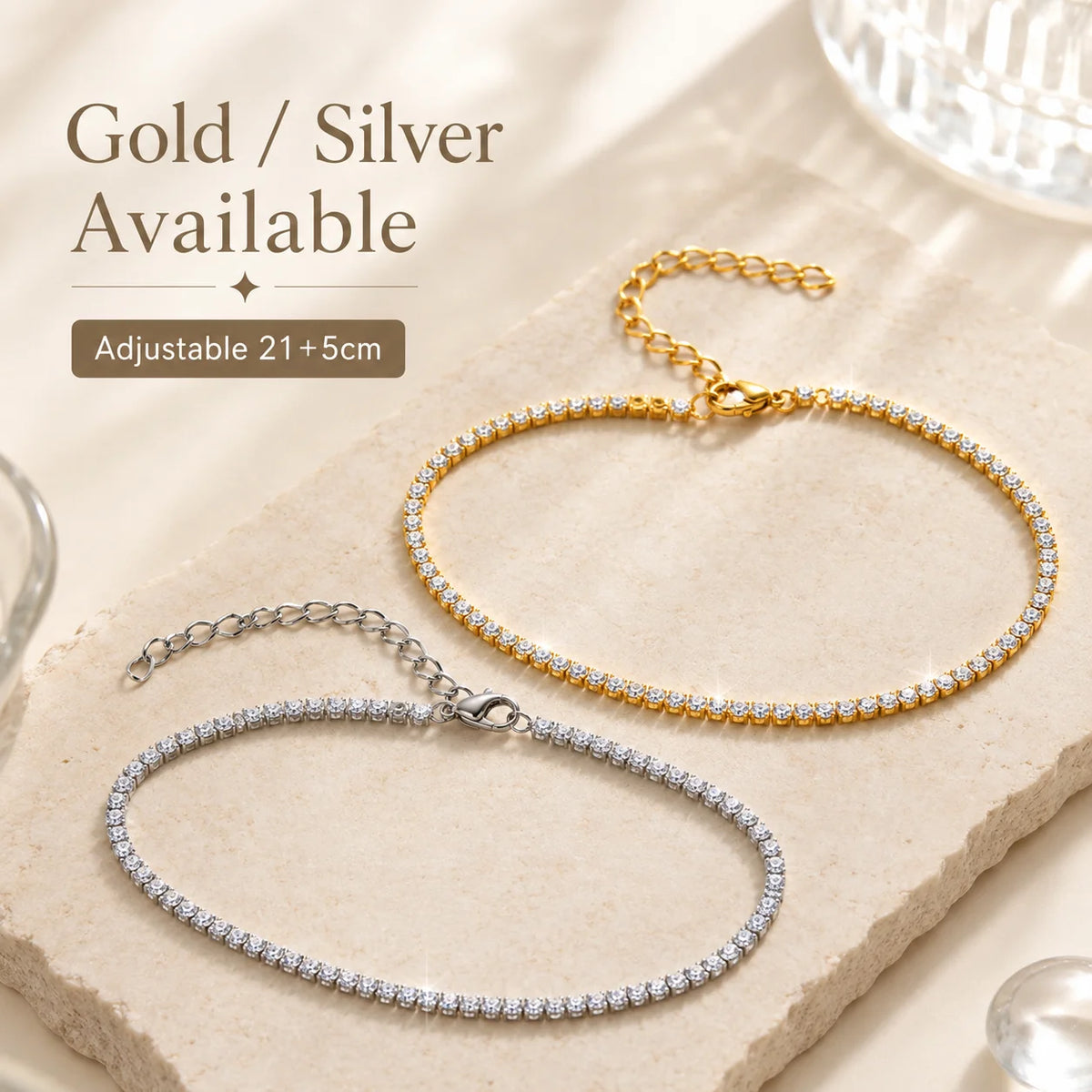 CZ Tennis Anklet – 18K Gold Plated Stainless Steel Foot Chain CZ Tennis Anklet SPOT