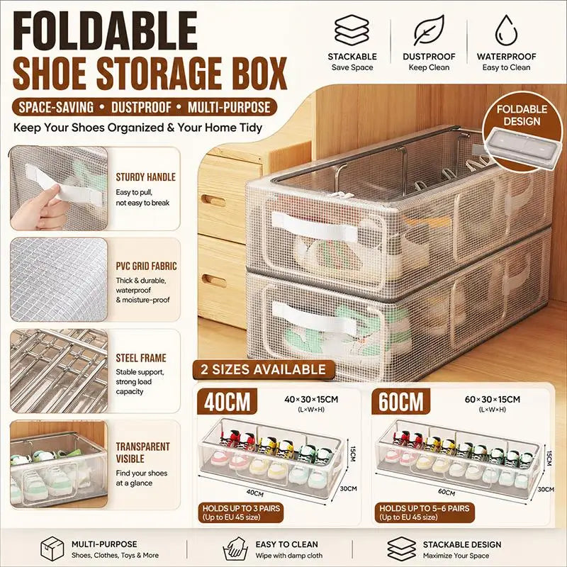 Foldable Clear Under Bed Shoe Storage Organizer + Handles Under Bed Organizer SPOT