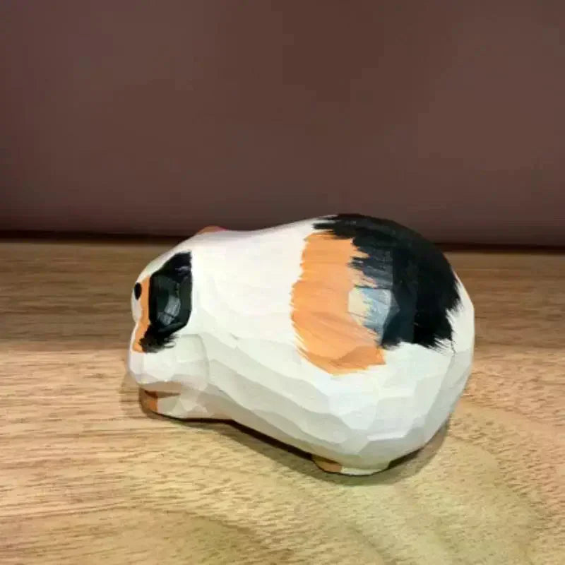 Hand-Carved Wooden Guinea Pig Figurine – Cavy Statue Décor Decorative Figurine SPOT