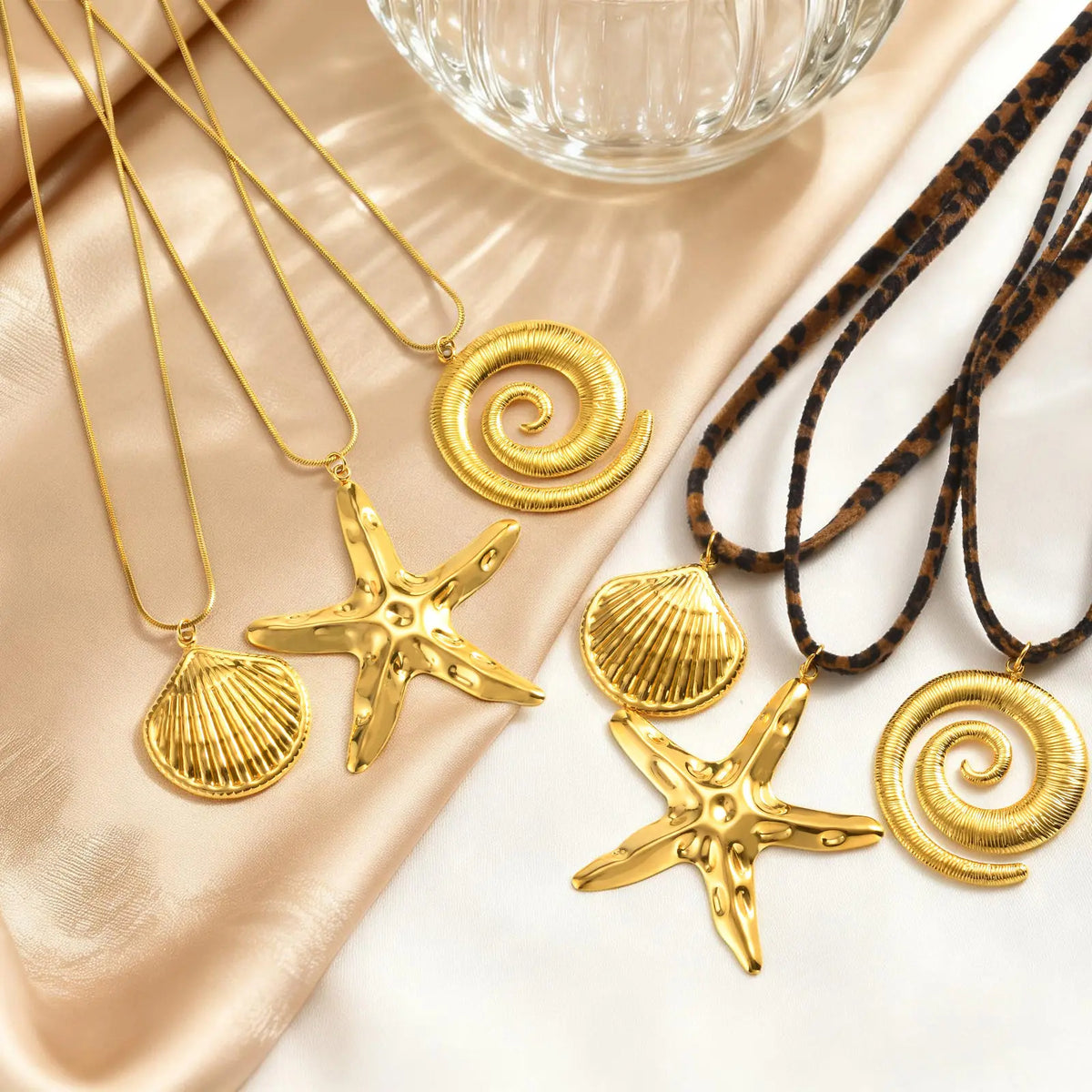 Starfish Shell Necklace – Leopard Cord Beach Pendant Jewelry Pendant Necklace SPOT