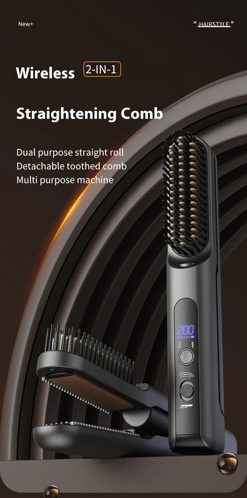 Wireless Hair Straightening Brush – Cordless, 5000mAh, 4 Heat Settings Hair Straightening Brush SPOT