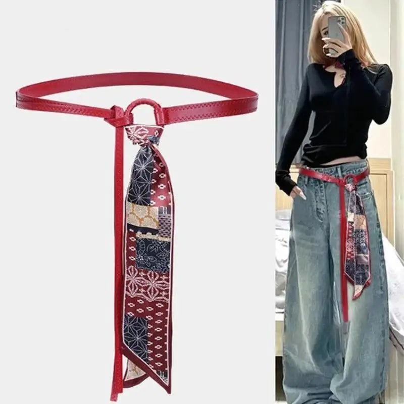 Punk Retro PU Leather Silk Scarf Waist Belt – Bohemian Style Scarf Waist Belt SPOT