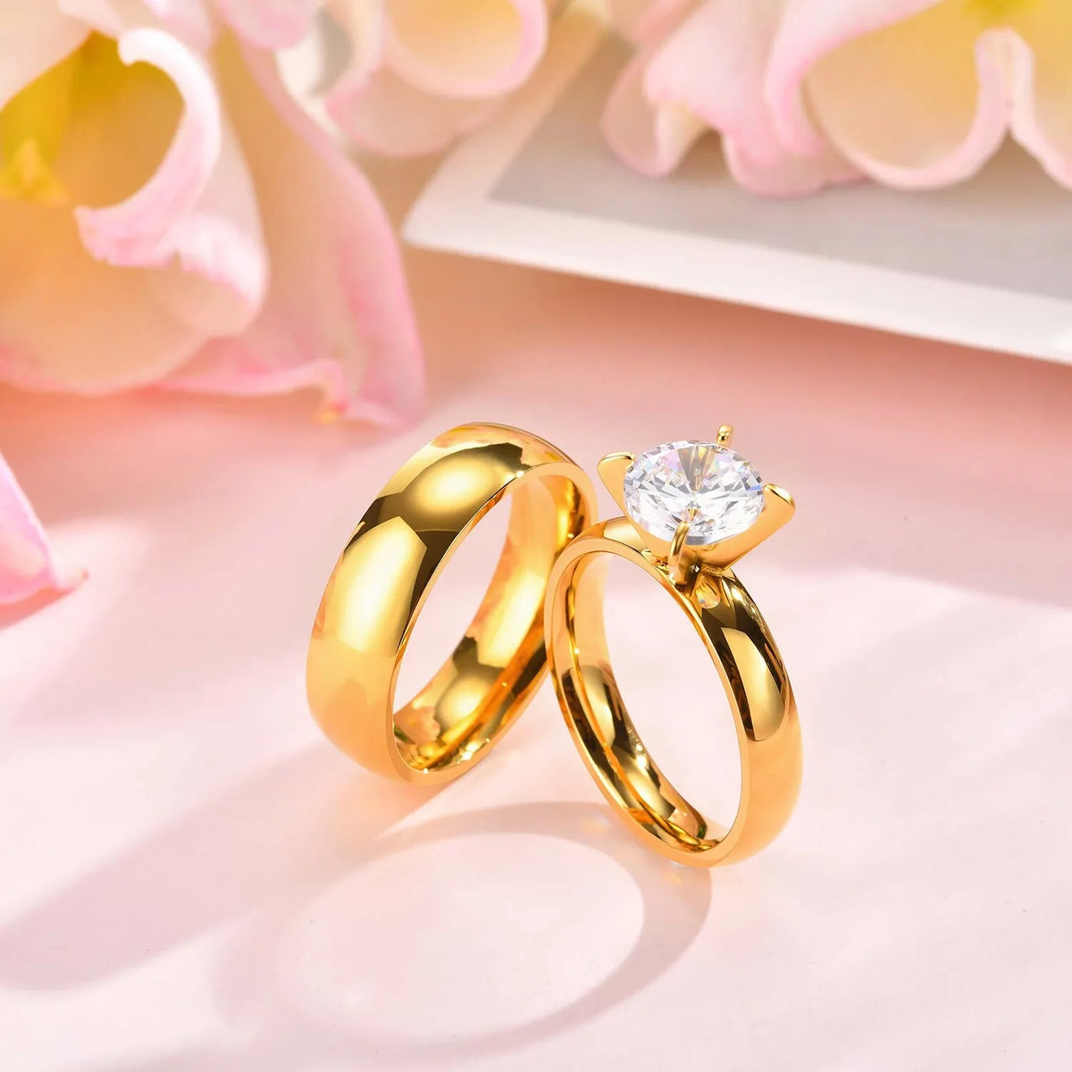 Round CZ Cubic Zirconia 18K Gold Stainless Steel Wedding Ring CZ Wedding Ring SPOT