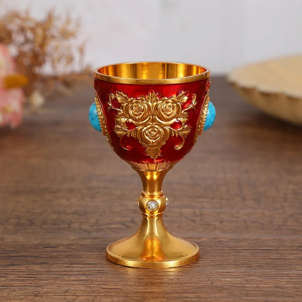 Vintage Medieval Chalice – Embossed Rose Turquoise Goblet Gift Decorative Goblet SPOT Red-1pc