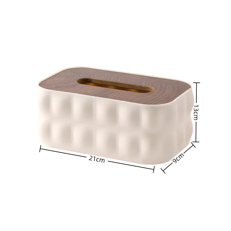 Wave Embossed Tissue Box – Wood Lid Dustproof Napkin Holder Tissue Box Cover SPOT