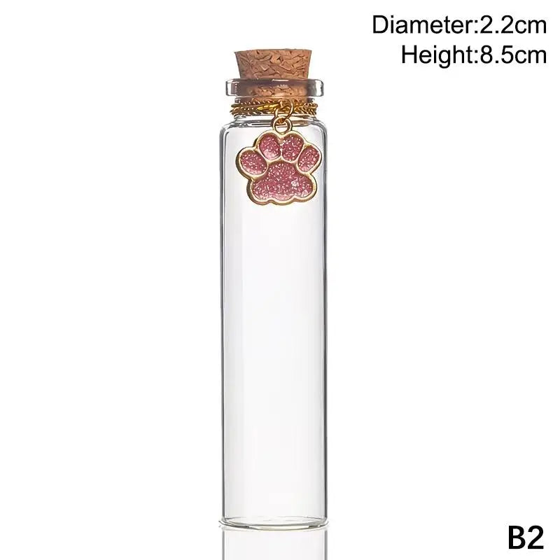 Pet Fur Keepsake Glass Bottle – Cork & Glitter Paw Charm Pet Keepsake Bottle SPOT B2