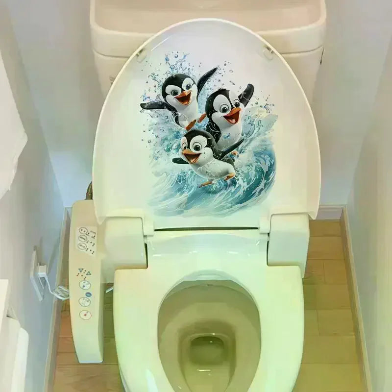 Cute Penguin Toilet Sticker – Waterproof Removable Bathroom Decal Wall Sticker Decal SPOT