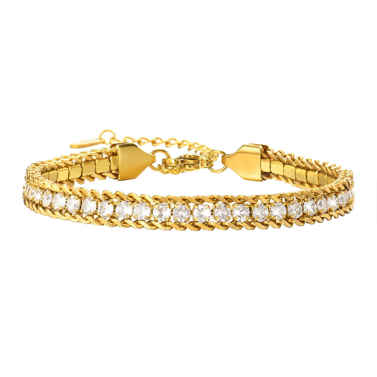 Women's CZ Tennis Bracelet – Gold Stainless Steel Adjustable CZ Tennis Bracelet SPOT