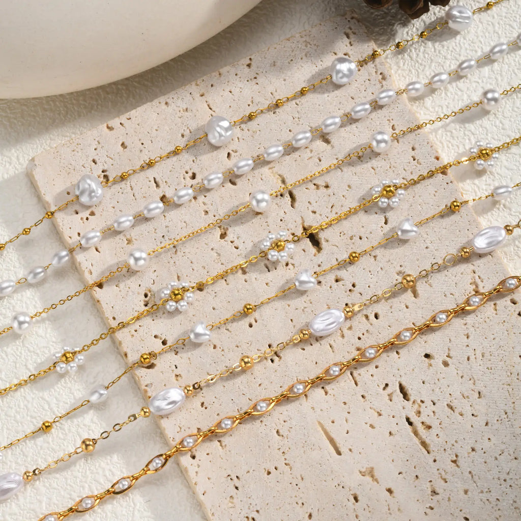 Pearl Beaded Gold Choker Necklace – Dainty Layering Jewelry Pearl Choker Necklace SPOT