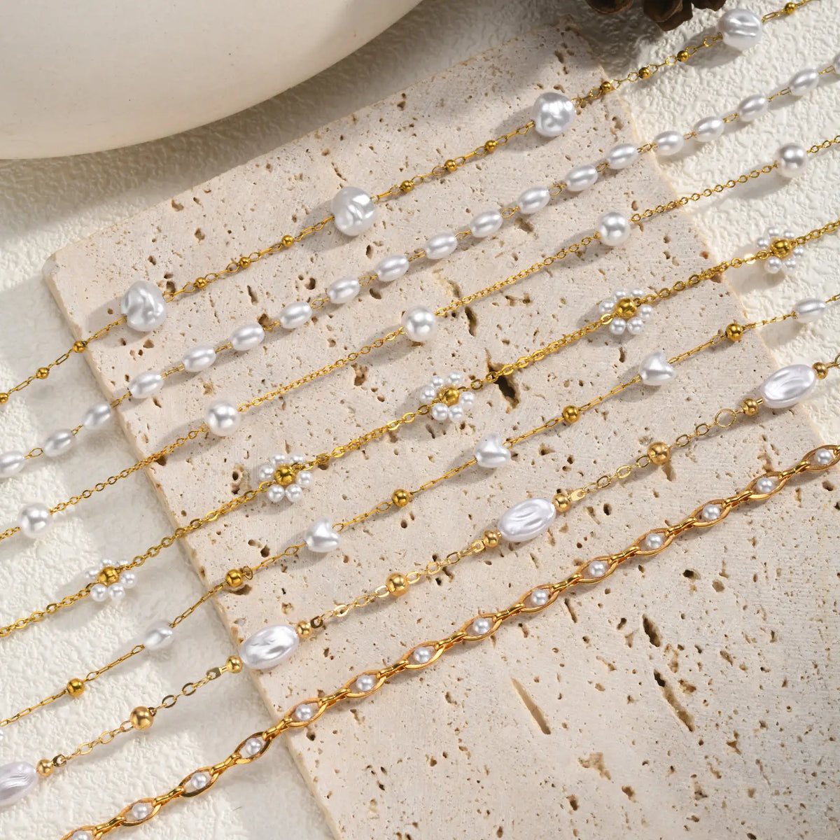 Pearl Beaded Gold Choker Necklace – Dainty Layering Jewelry Pearl Choker Necklace SPOT