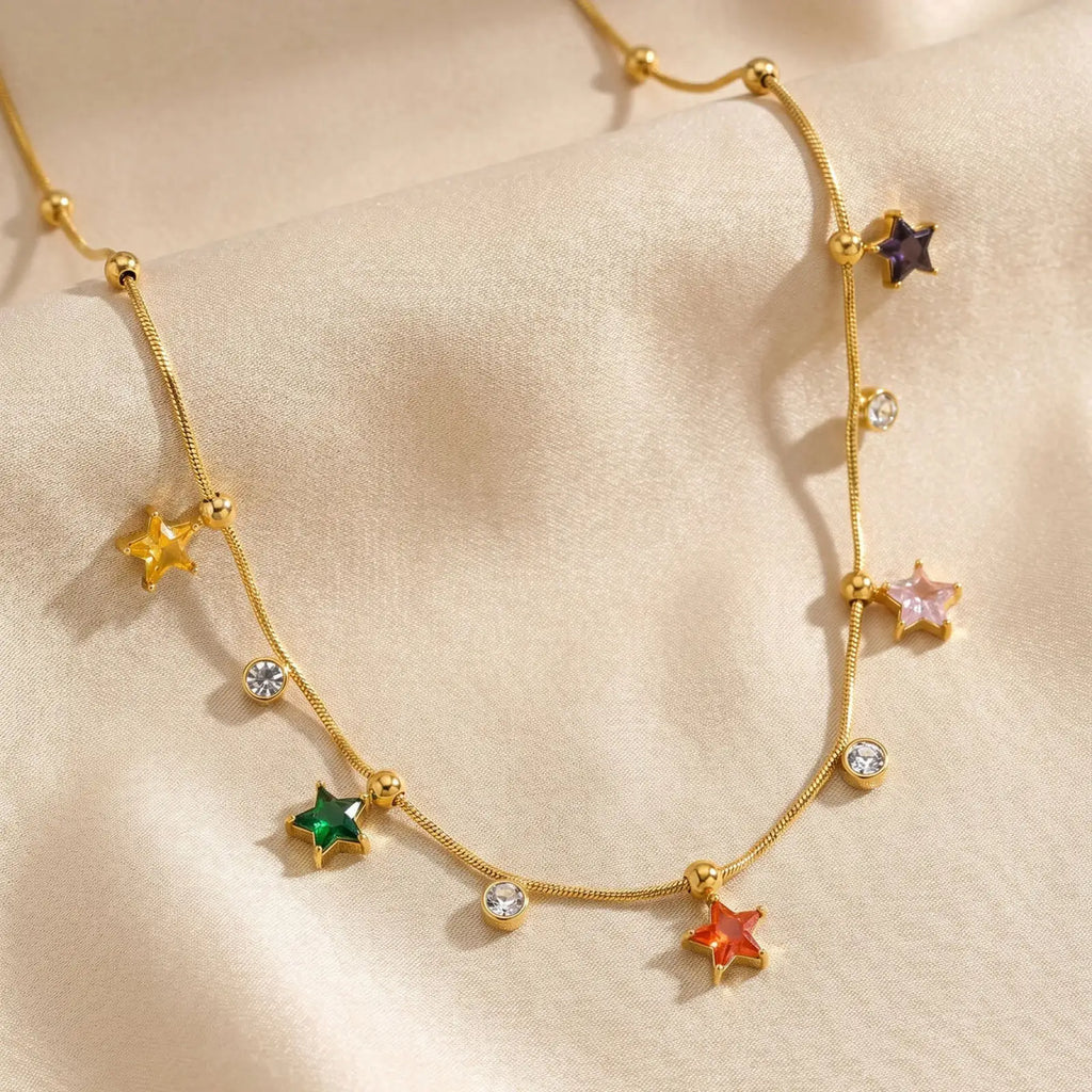 Multicolor Star CZ Snake Chain Necklace | 18K Gold Plated CZ Chain Necklace SPOT Default Title