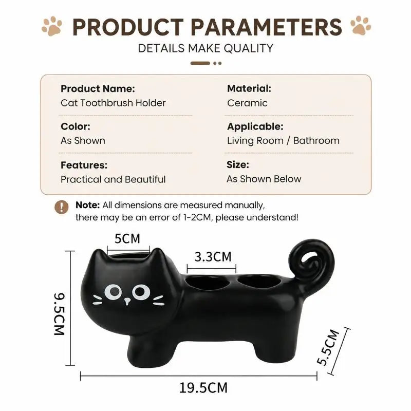 Black Cat Ceramic Toothbrush Holder – 3-Slot, Non-Slip Base Toothbrush Holder SPOT