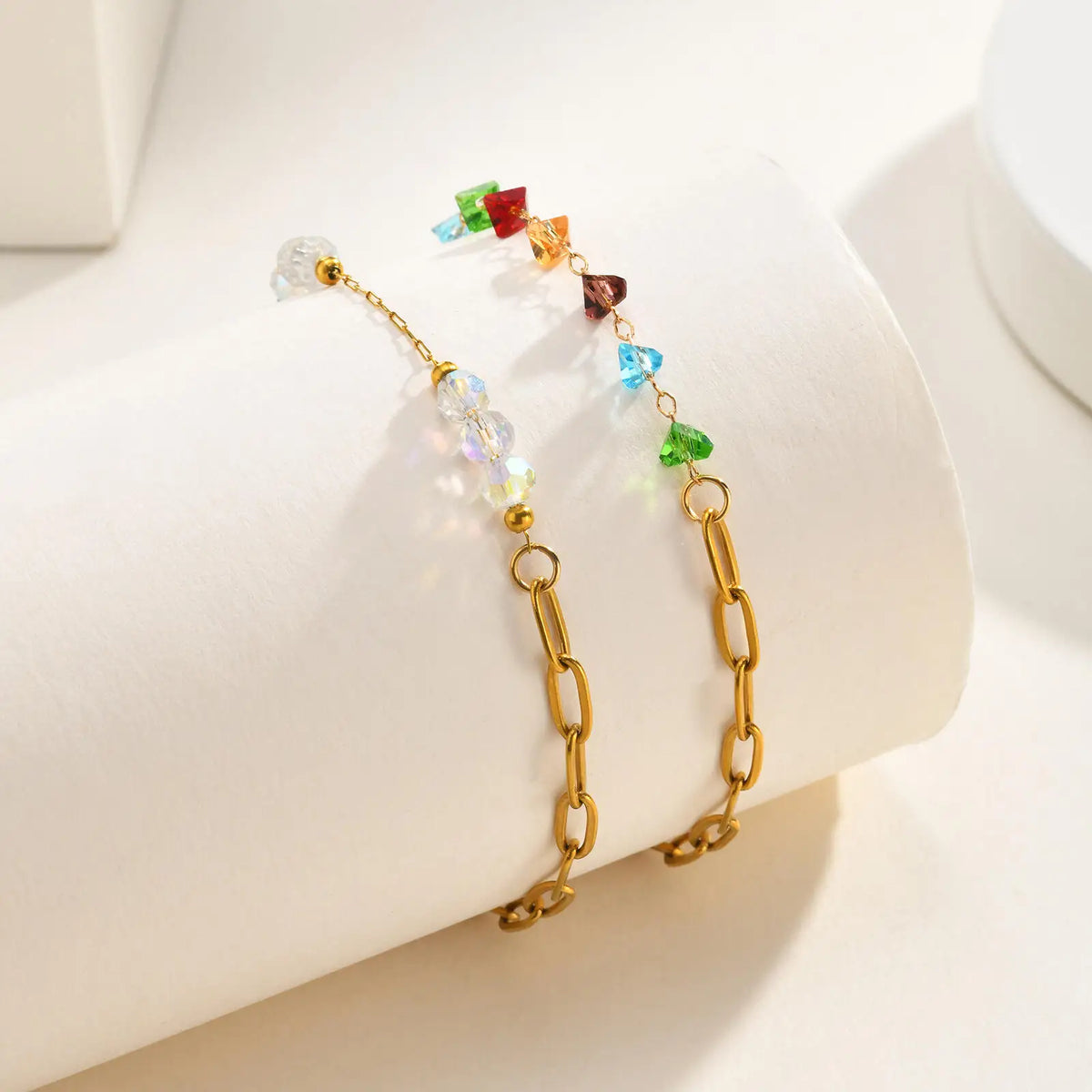 Colorful Zirconia Paperclip Chain Bracelet – Tarnish-Free Steel Chain Link Bracelet SPOT