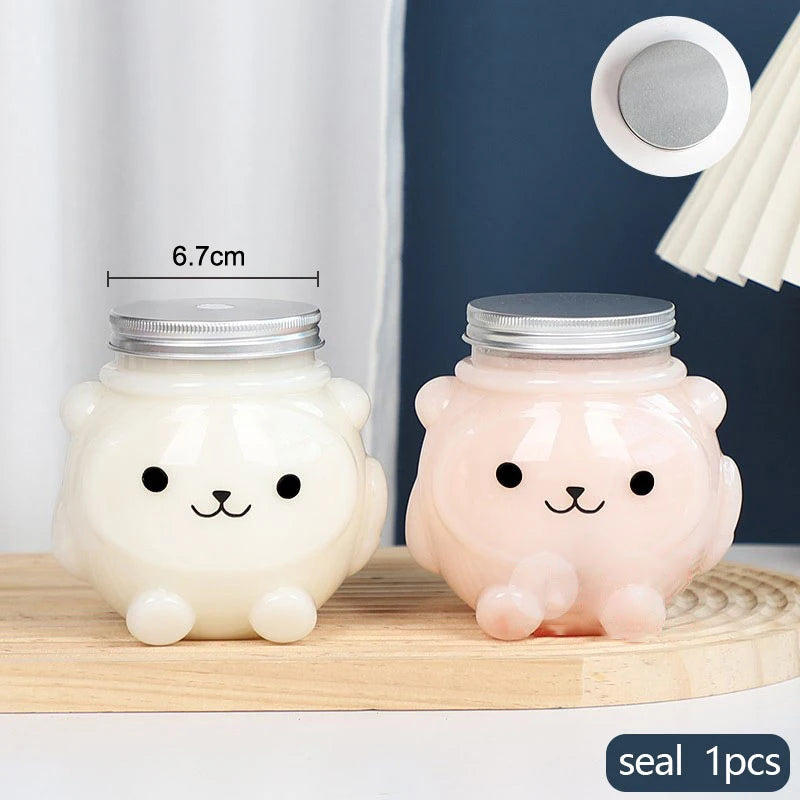 500ml Cartoon Bear PET Beverage Bottle with Lid | Takeaway Beverage Bottle SPOT seal