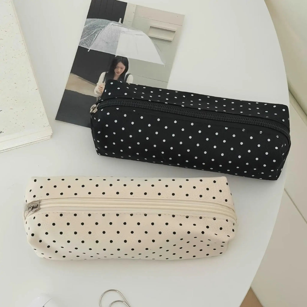 Canvas Polka Dot Pencil Case – Aesthetic Stationery Pouch Canvas Pencil Case SPOT