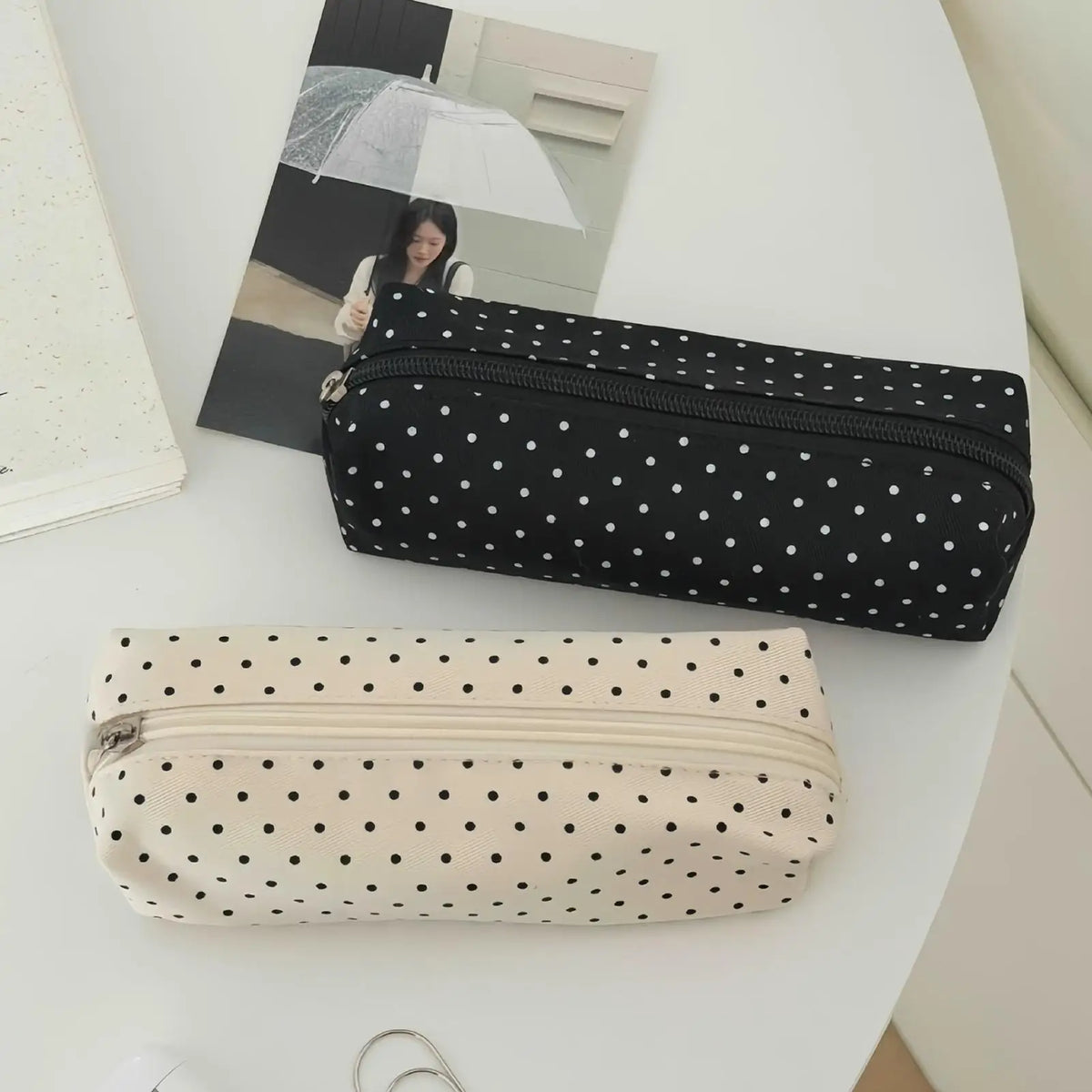 Canvas Polka Dot Pencil Case – Aesthetic Stationery Pouch Canvas Pencil Case SPOT