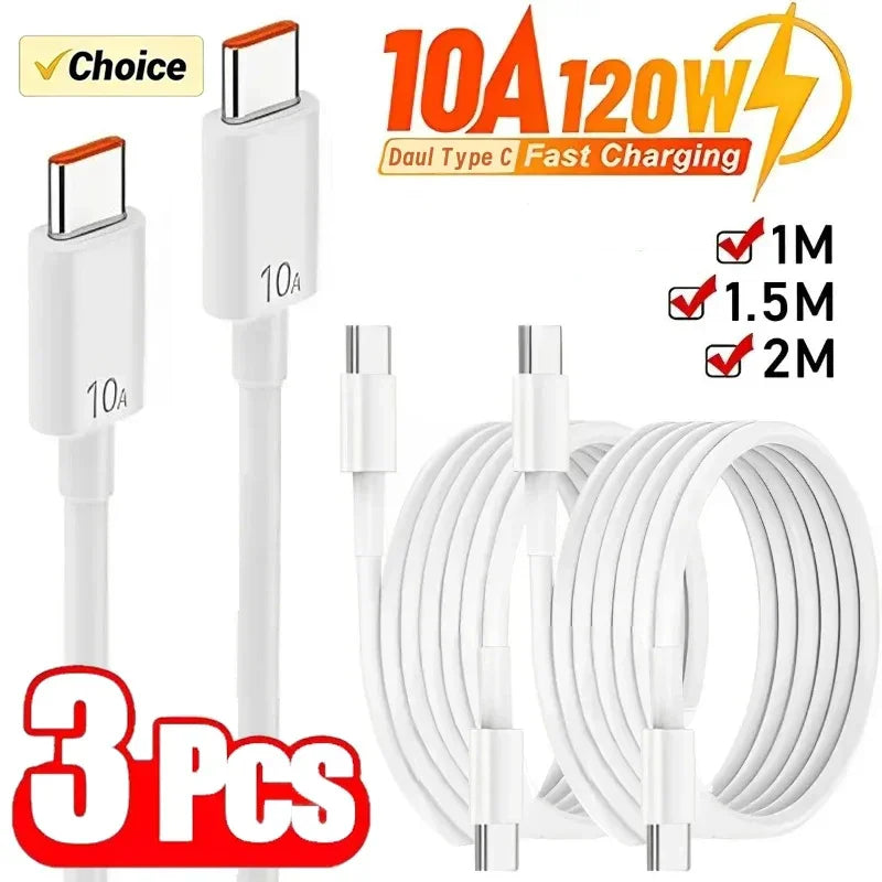 120W USB-C to USB-C Cable 10A Fast Charging – 1 or 3 Pack USB-C Charging Cable SPOT