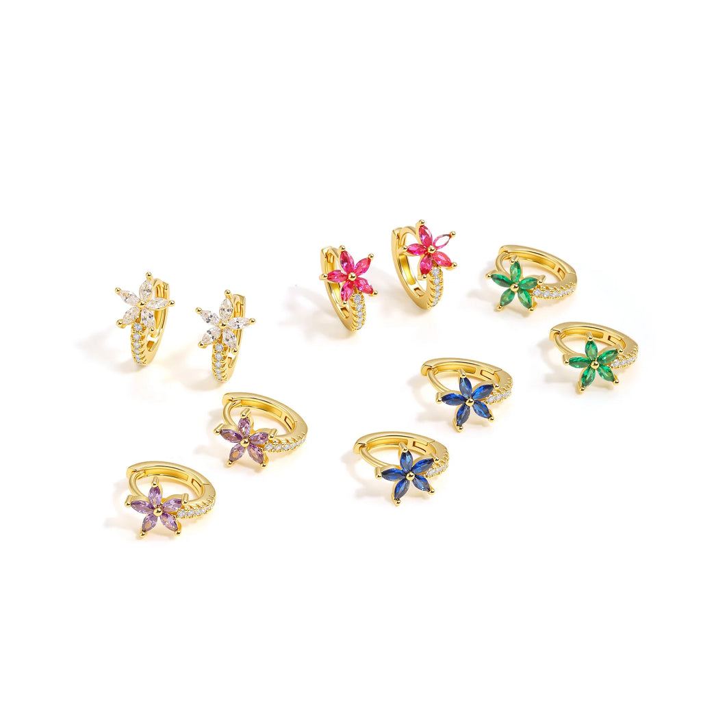 Gold CZ Flower Huggie Hoop Earrings – Hypoallergenic Steel Huggie Hoop Earrings SPOT