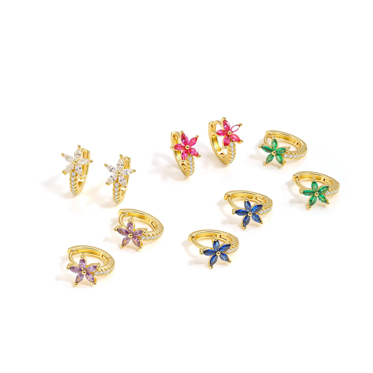 Gold CZ Flower Huggie Hoop Earrings – Hypoallergenic Steel Huggie Hoop Earrings SPOT