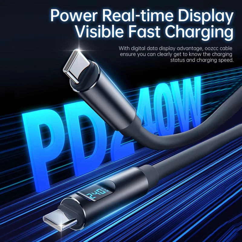 240W USB-C Fast Charging Cable with LCD Display – 1.2M/1.8M USB-C Charging Cable SPOT