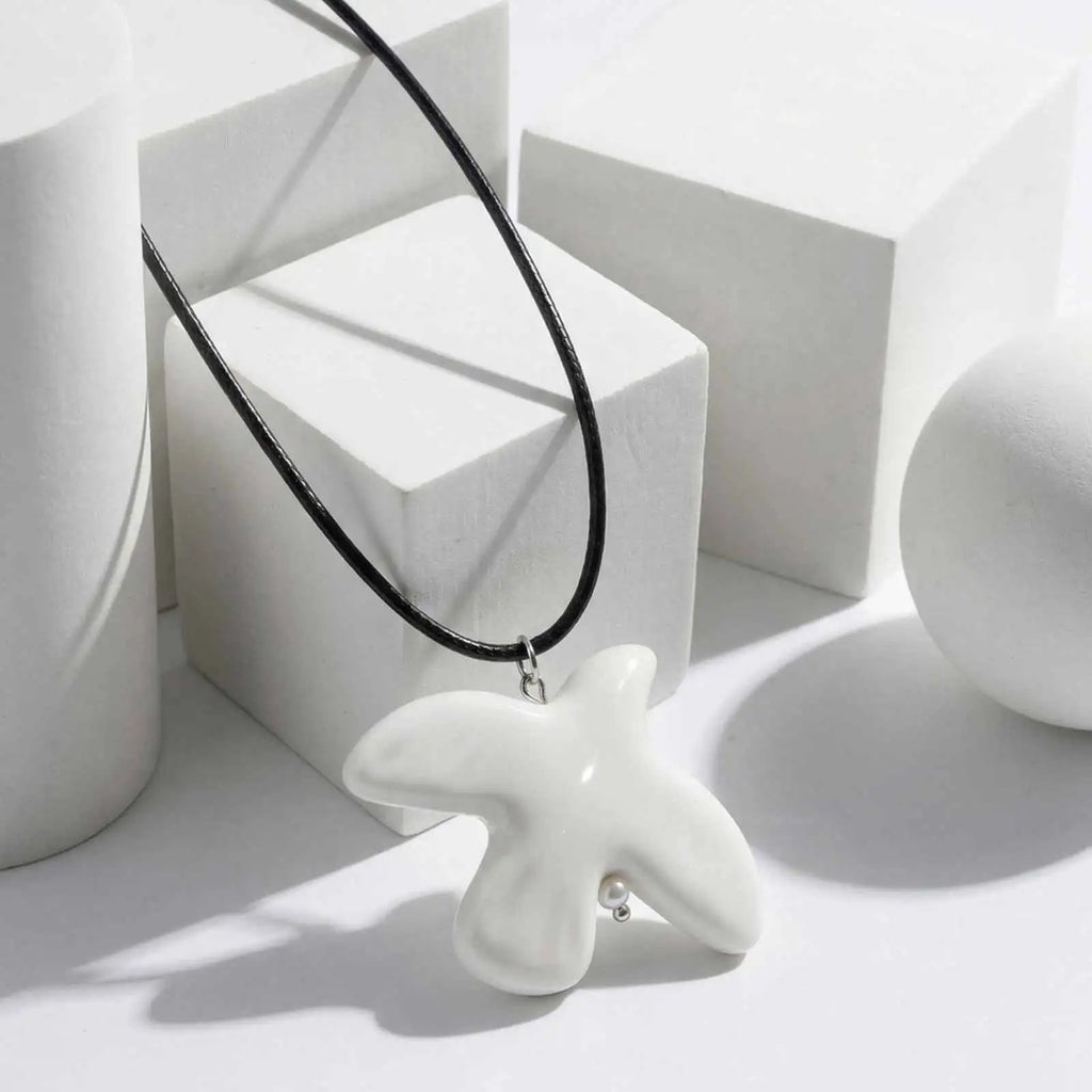Peace Dove Ceramic Pendant Necklace – Adjustable Rope Chain Pendant Necklace SPOT