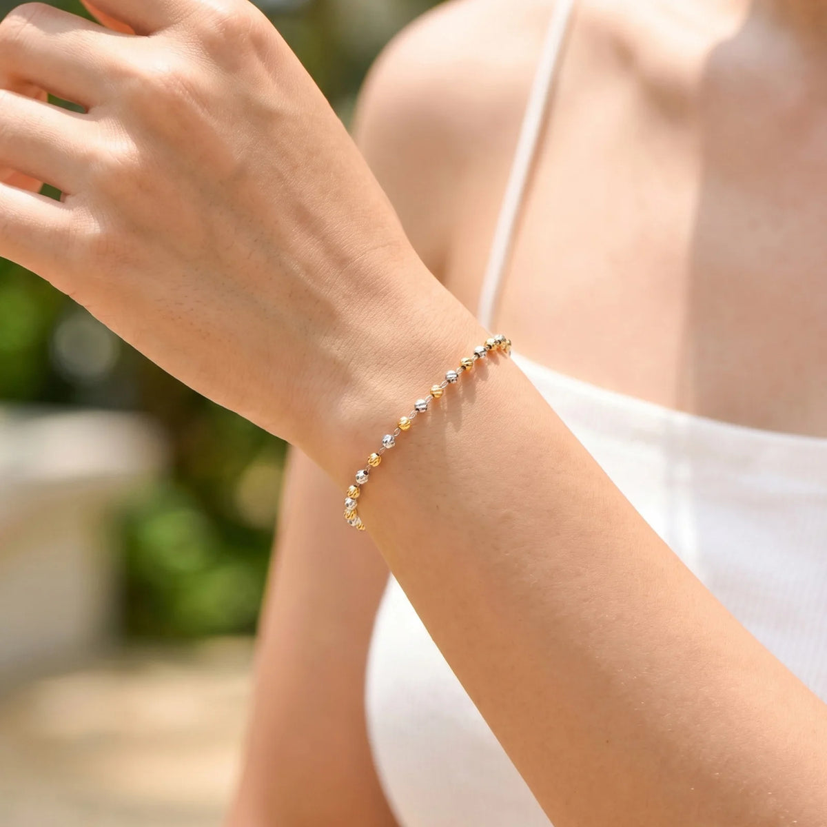 Two-Tone Ball Bead Bracelet – 18K Gold Plated Stainless Steel Beaded Bracelet SPOT