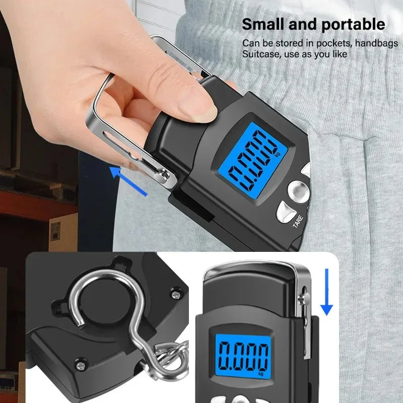 Portable Hanging Scale 50kg LCD + Tape Measure | Travel & Fishing Hanging Luggage Scale SPOT