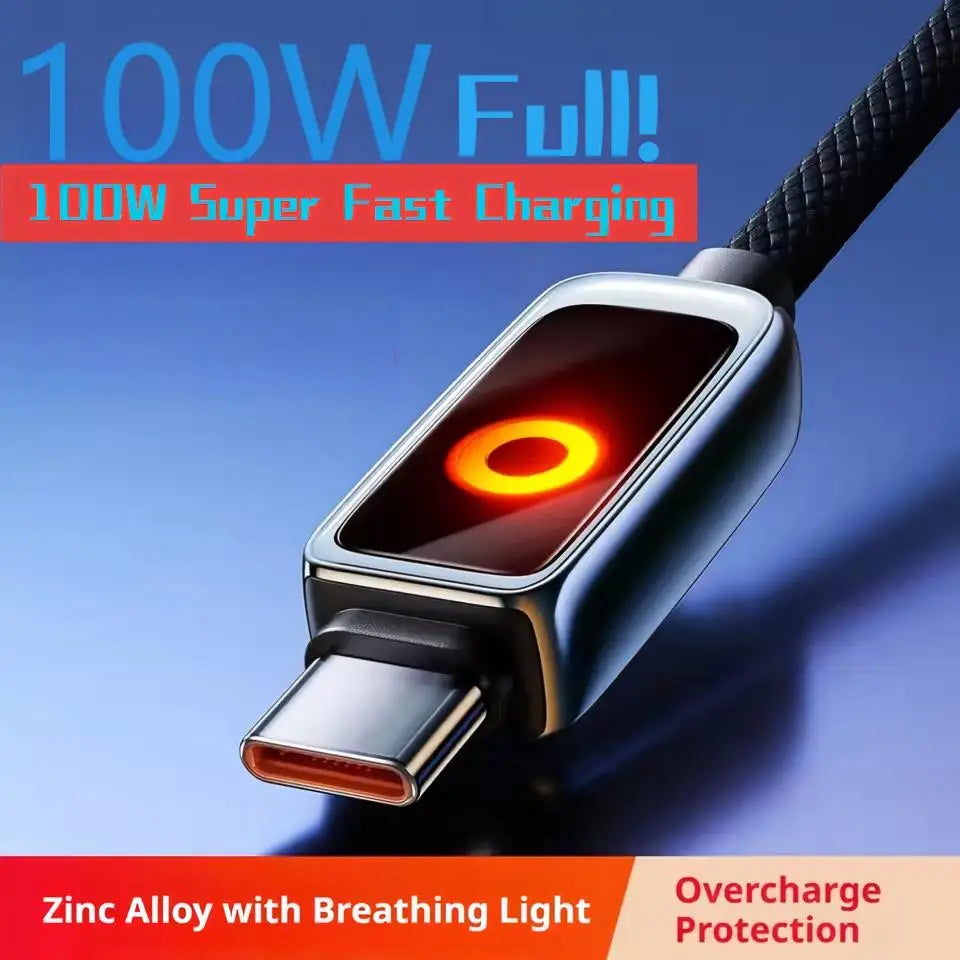 100W USB-C Fast Charging Cable 1M/2M – Auto Power-Off USB-C Charging Cable SPOT