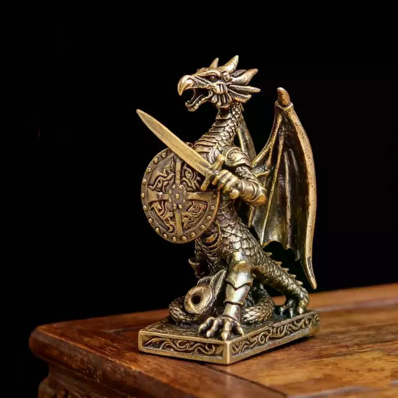 Brass Dragon Warrior Figurine – Retro Desktop Collectible Decorative Figurine SPOT