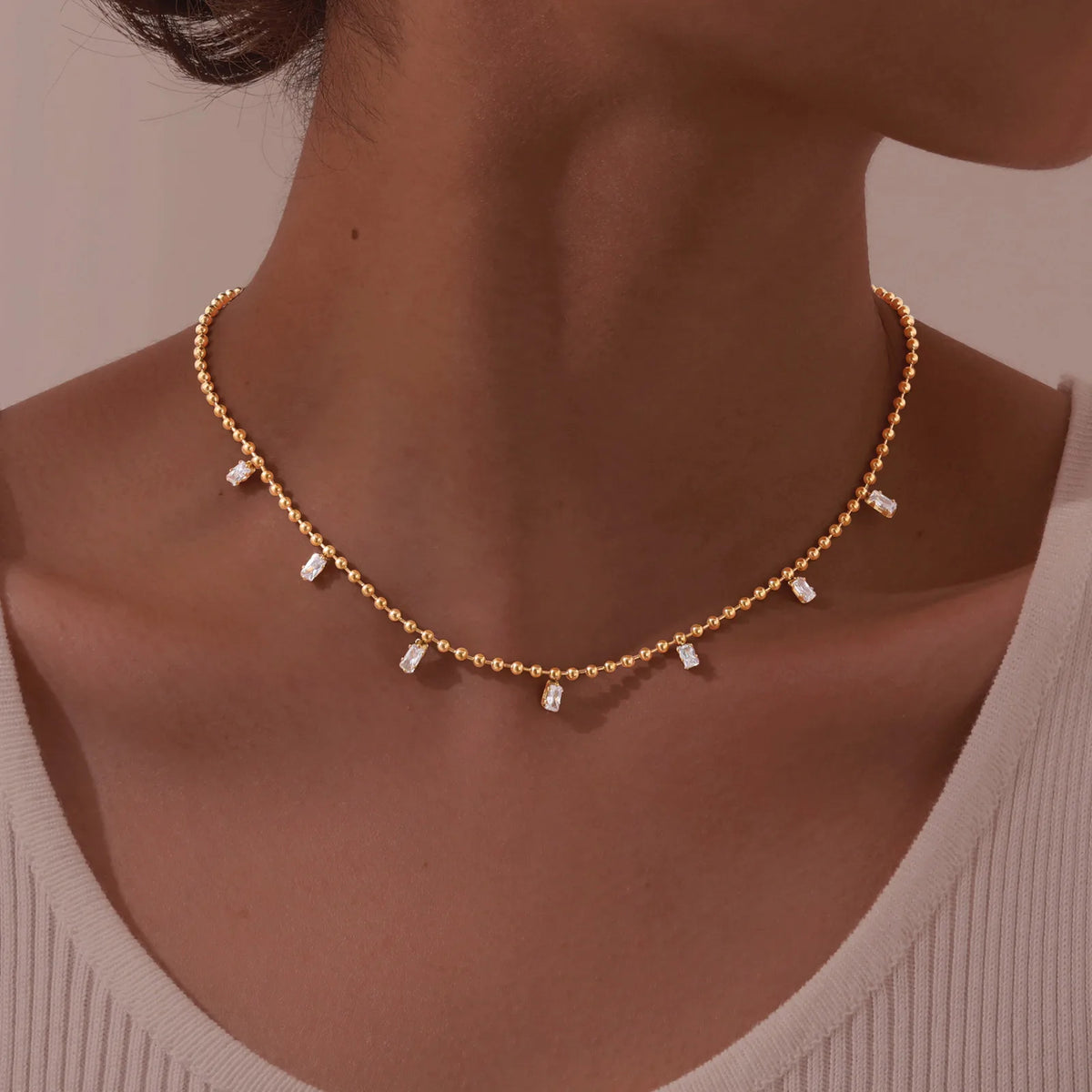 Tiny Cubic Zirconia Pendant Necklace – Tarnish-Free Gold Pendant Necklace SPOT