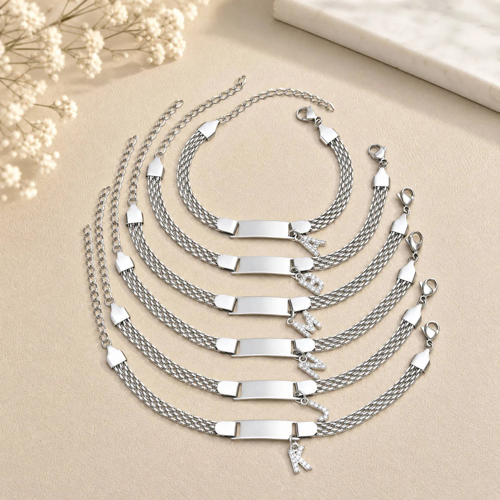 Personalized Initial ID Bracelet – Custom Stainless Steel Gift ID Charm Bracelet SPOT