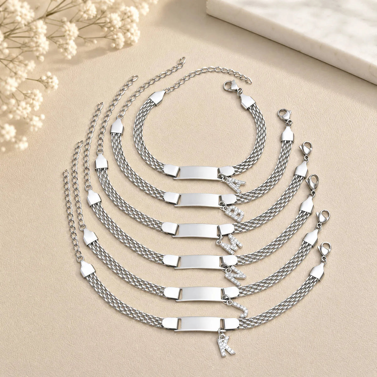 Personalized Initial ID Bracelet – Custom Stainless Steel Gift ID Charm Bracelet SPOT