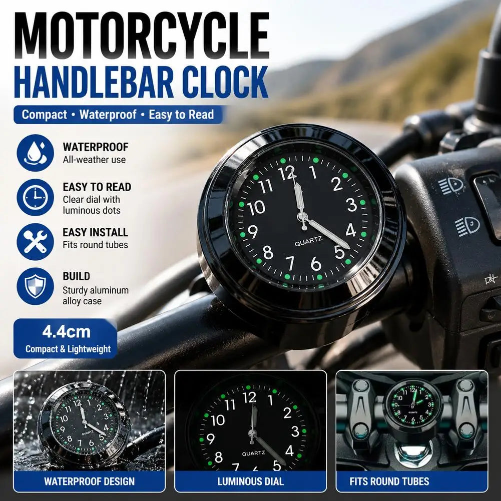 Glow-in-the-Dark Handlebar Clock – Waterproof Motorcycle & Bike Motorcycle Handlebar Clock SPOT