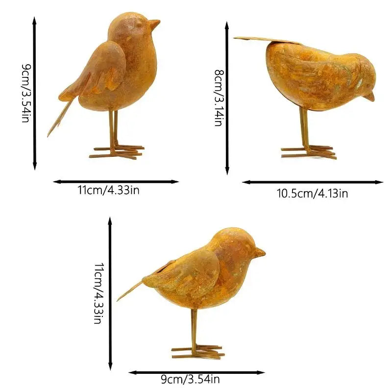 Vintage Rusty Metal Bird Figurines – 3-Pc Farmhouse Decor Set Decorative Figurine Set SPOT