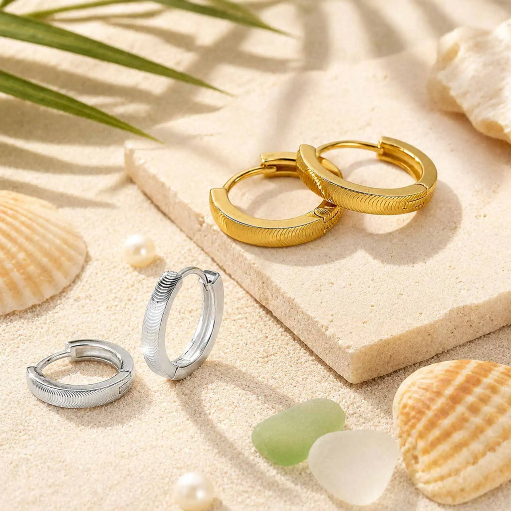 Ribbed Gold Plated Huggie Hoop Earrings – Vintage Textured Huggie Hoop Earrings SPOT