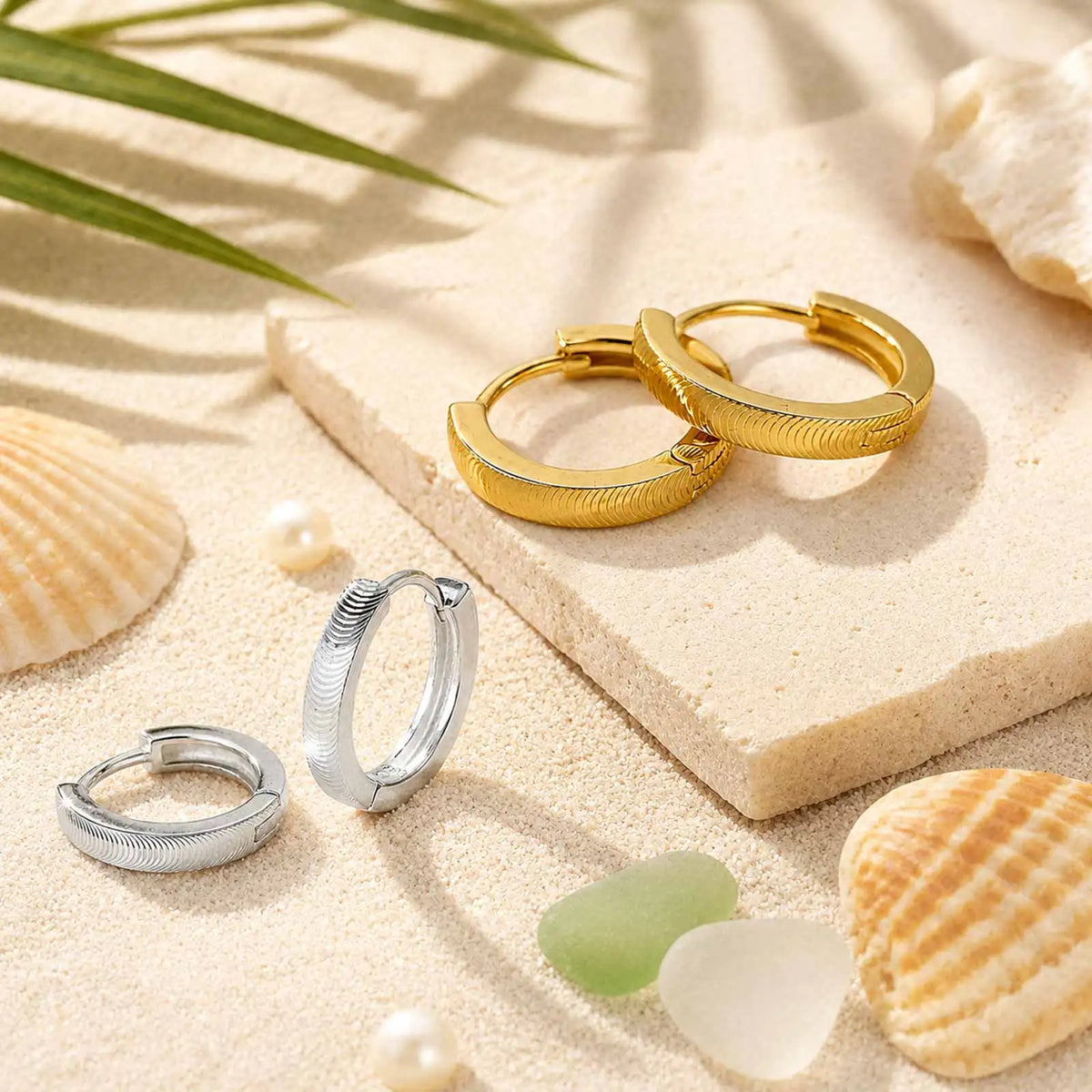 Ribbed Gold Plated Huggie Hoop Earrings – Vintage Textured Huggie Hoop Earrings SPOT