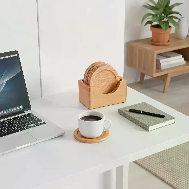Natural Bamboo Coaster Set of 6 with Storage Rack Bamboo Coaster Set SPOT