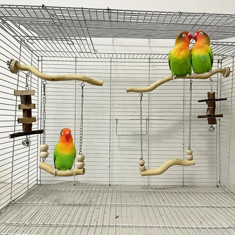 Parrot Suspension Bridge Swing Toy – Natural Wood Bird Perch Bird Swing Toy SPOT