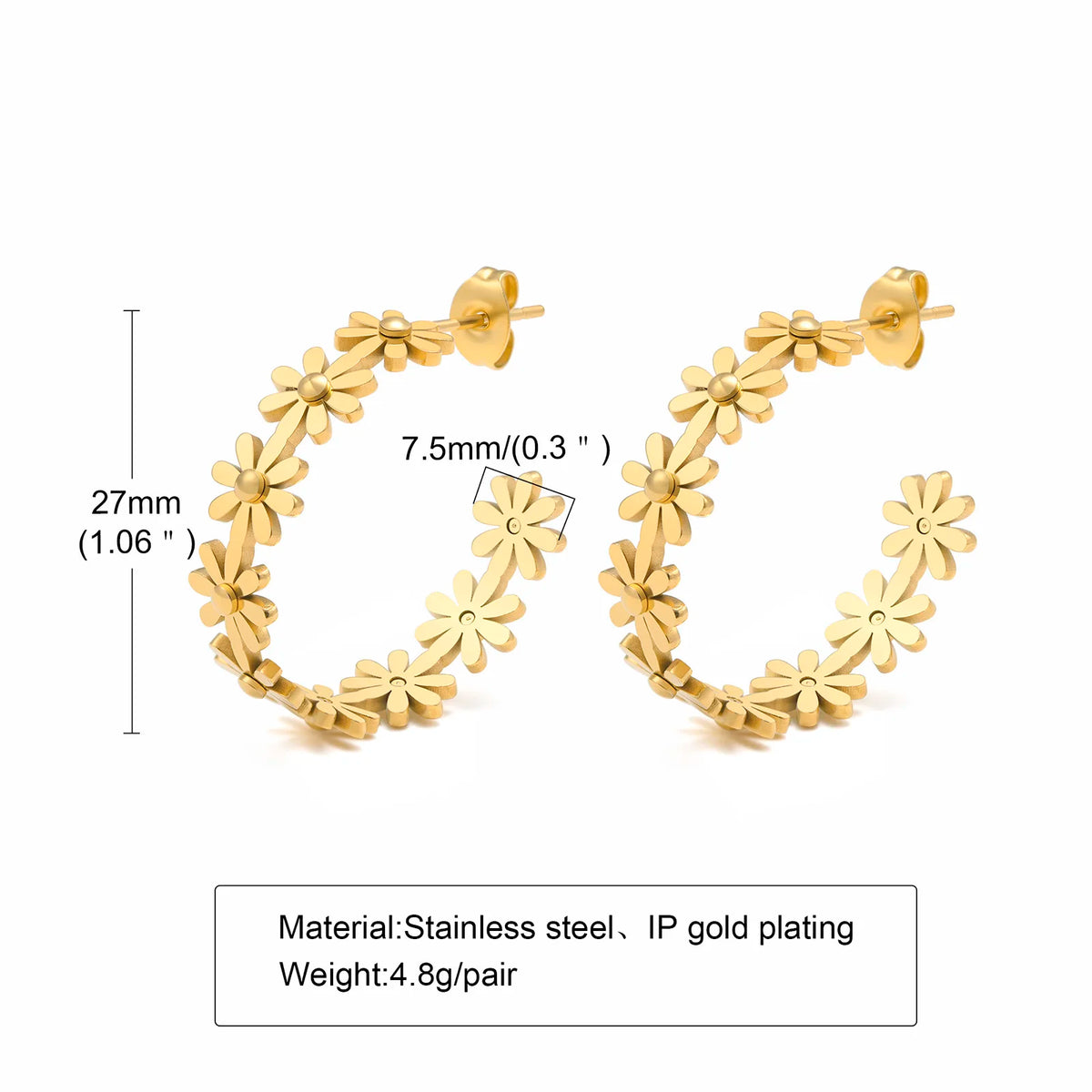 Daisy Flower Hoop Earrings – 18K Gold Stainless Steel Waterproof Hoop Earrings SPOT