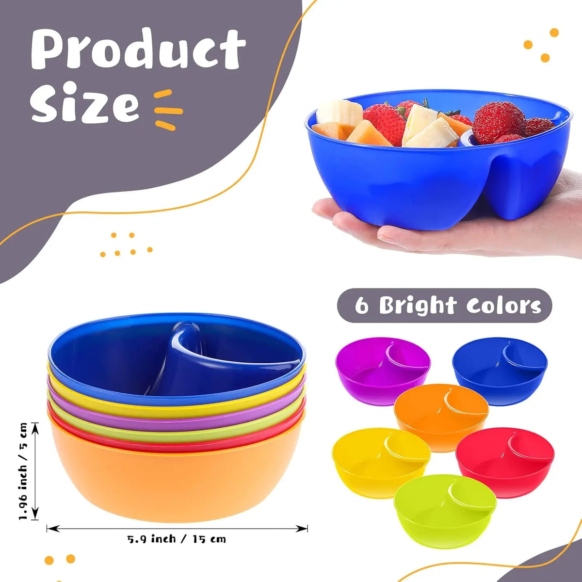 6-Piece Divided Dumpling Bowl Set with Dipping Tray | Microwave Safe Divided Serving Bowl SPOT