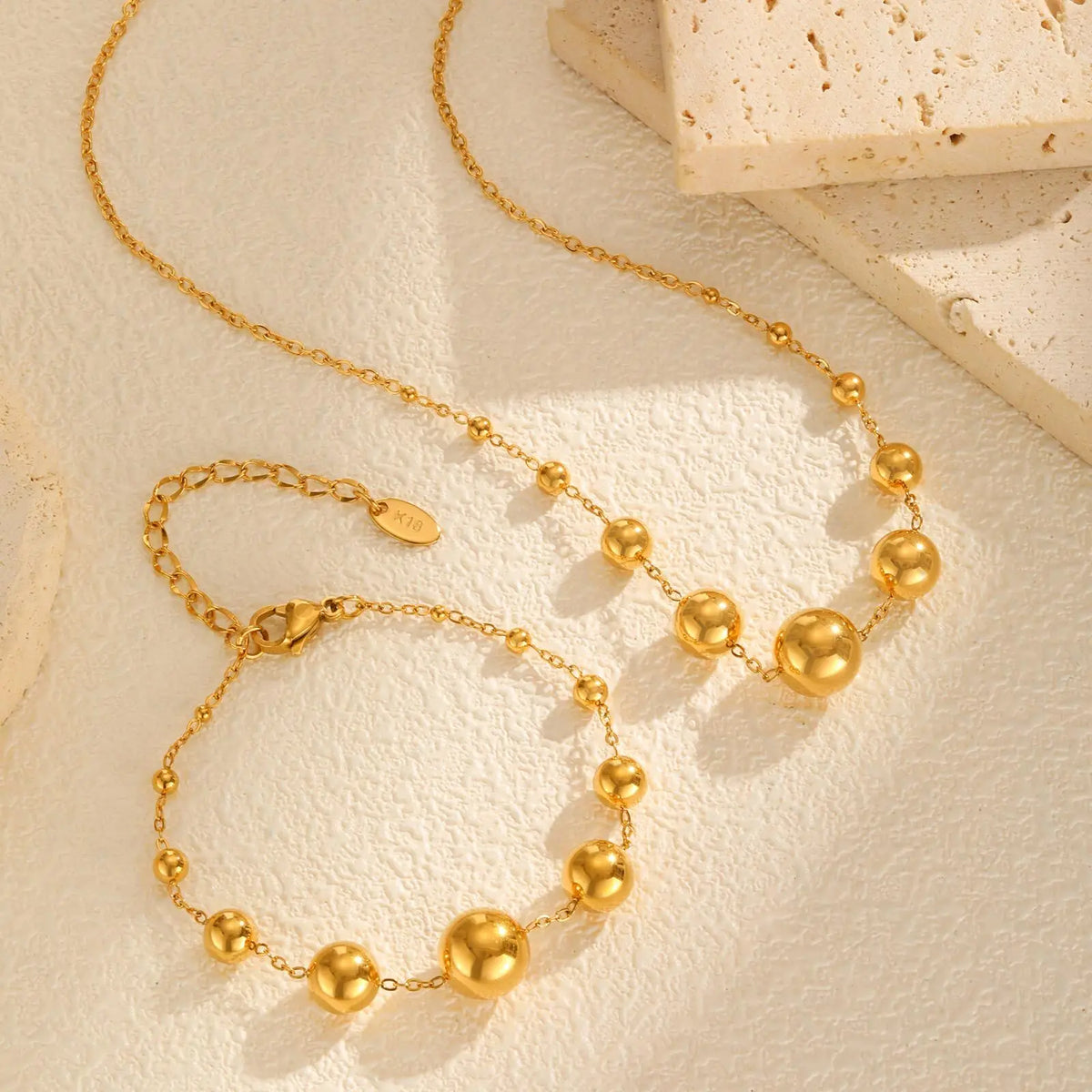 Meaeguet 18K Gold Ball Bead Chain Bracelet – Waterproof Gold Chain Bracelet SPOT
