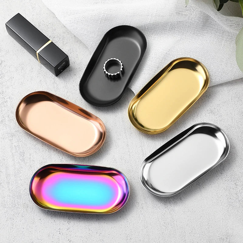 Stainless Steel Oval Tray – Manicure, Jewelry & Cosmetic Organizer Storage Tray SPOT