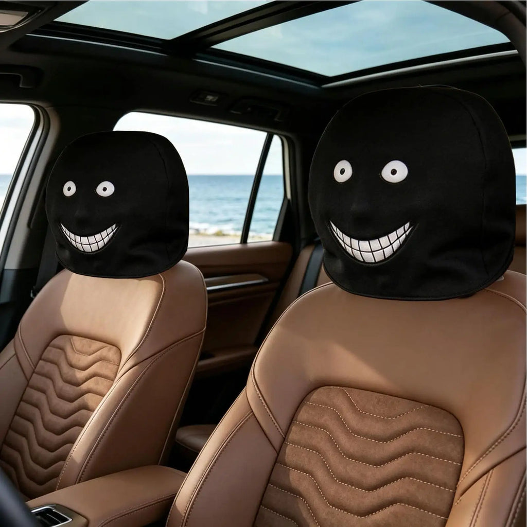 2-Pack Smiling Face Car Headrest Covers – Fun Auto Protectors Car Headrest Cover SPOT