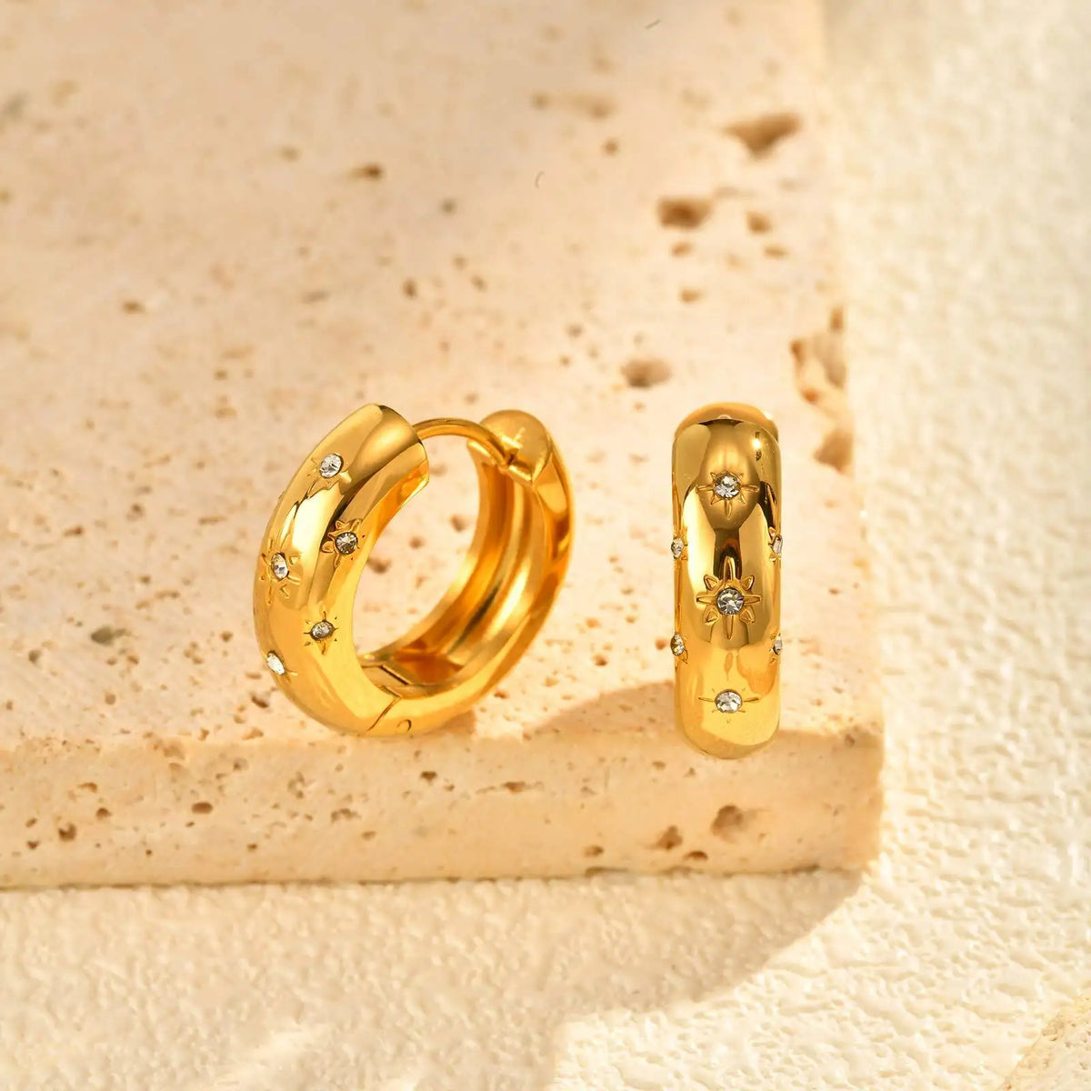 Zircon Hoop Earrings – 18K Gold Plated Stainless Steel Women Hoop Earrings SPOT